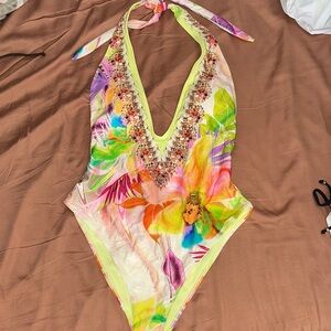 Vibrant Floral Halter Swimsuit